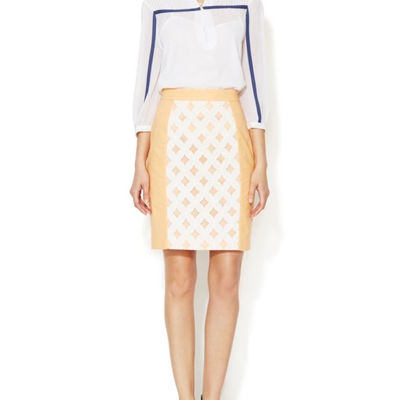 MONCOLLET Cotton Lace Detail Pencil Skirt - Picture 1 of 3